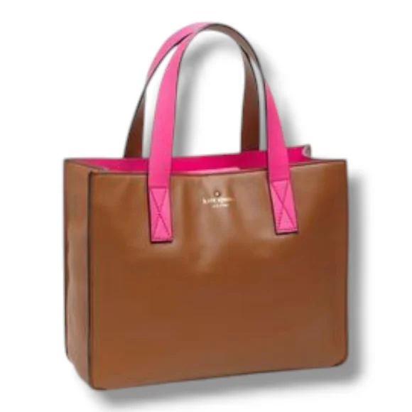 Kate Spade Bright Spot Avenue Grayce Leather Tote Cognac Brown & Pink - Picture 1 of 13